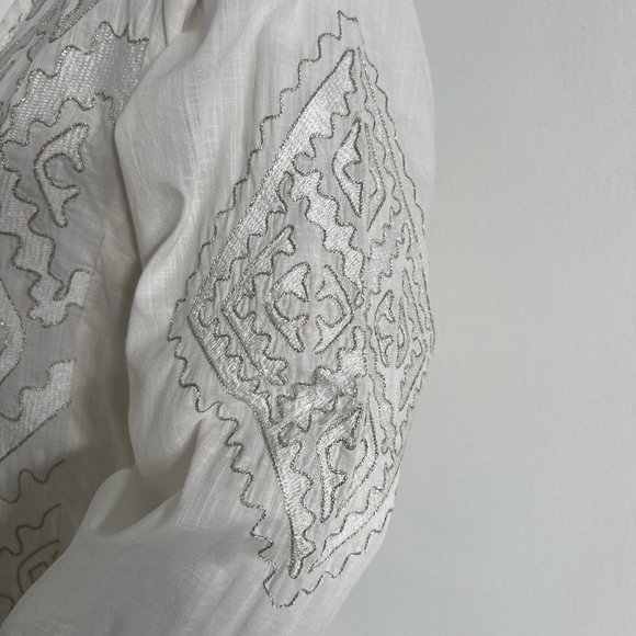 Khaadi Womens Kameez Top Size 8 White Geometric Gold Thread Embroidered Pakistan - Picture 10 of 13